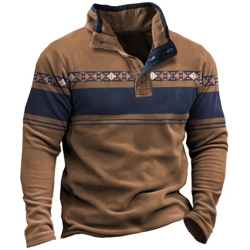 Men's Vintage Ethnic Print Contrast Sweatshirt