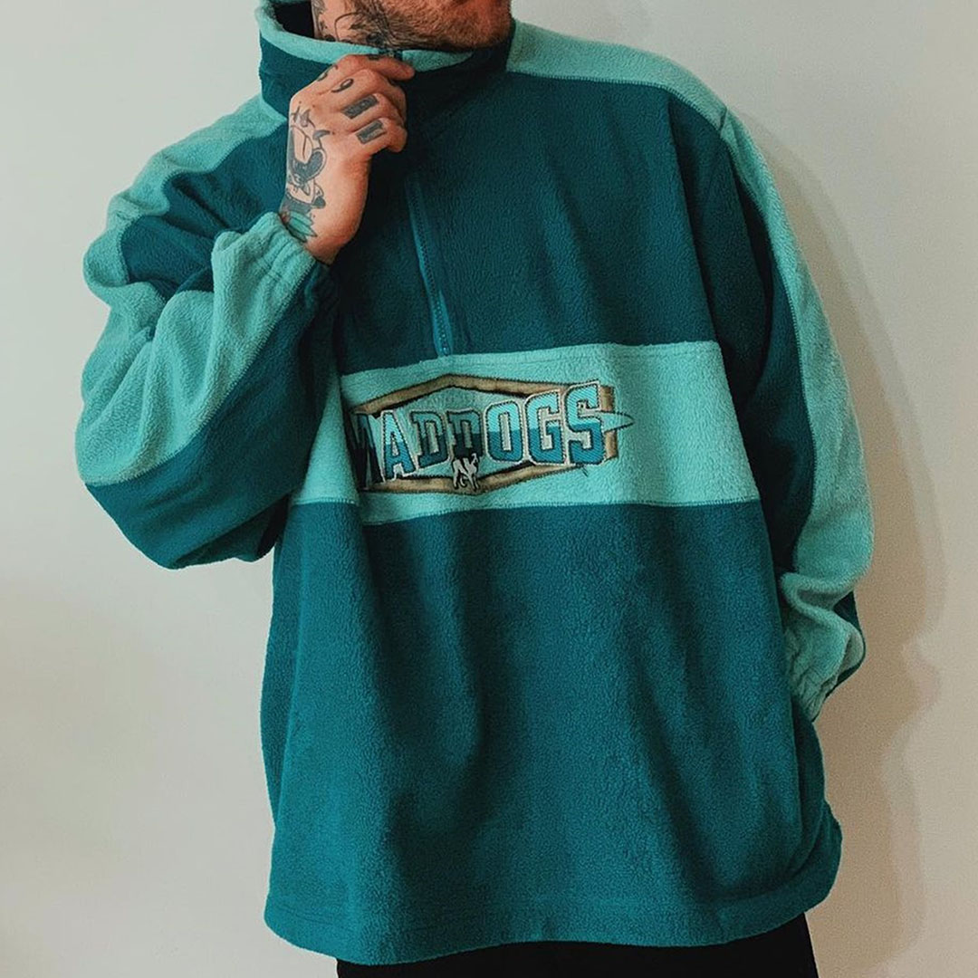 Retro Mad Dogs Color Block Zipper Sweatshirt