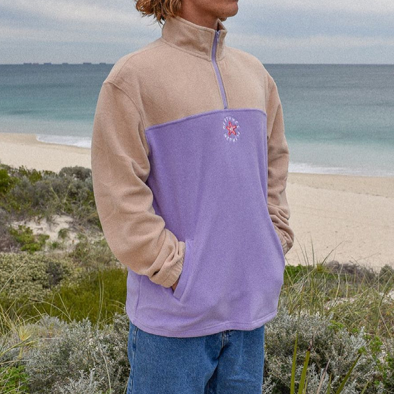 Casual Sea Star Print Color Block 1/4 Zip Sweatshirt