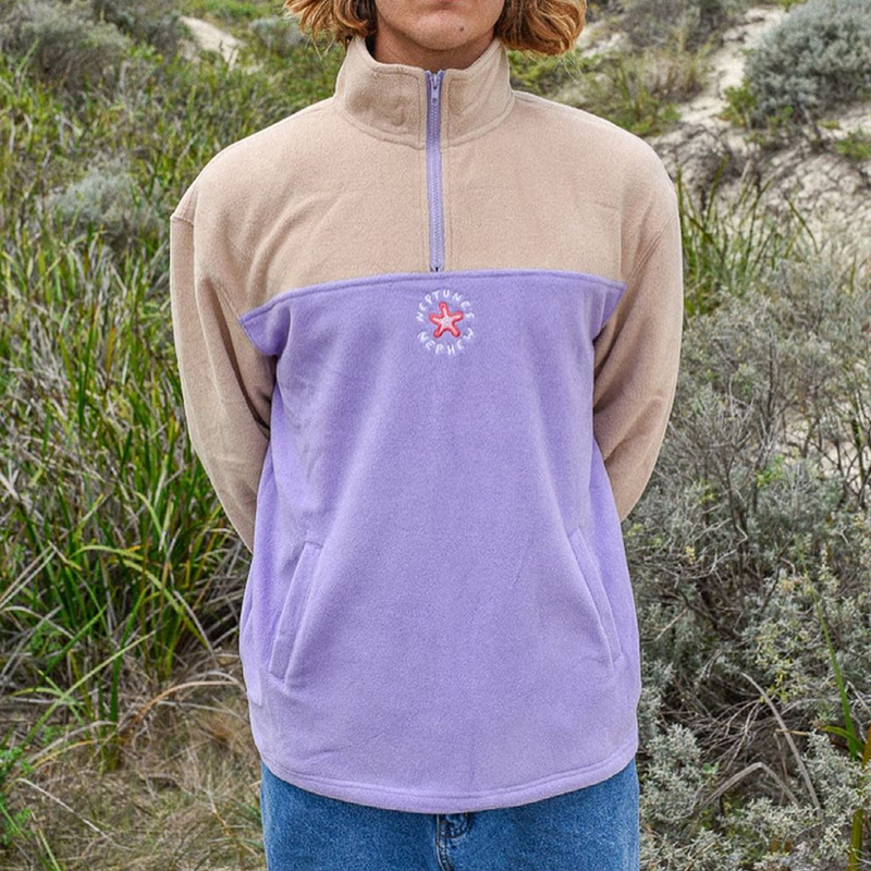 Casual Sea Star Print Color Block 1/4 Zip Sweatshirt
