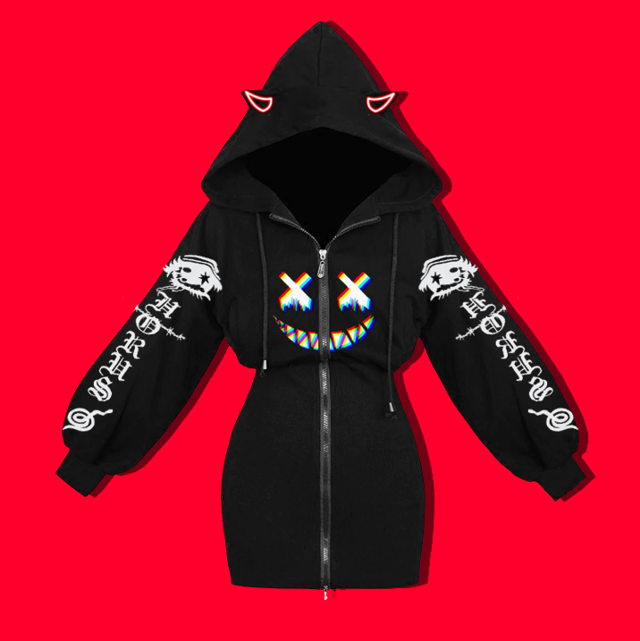 Halloween Emoji Print Sweatshirt Dress