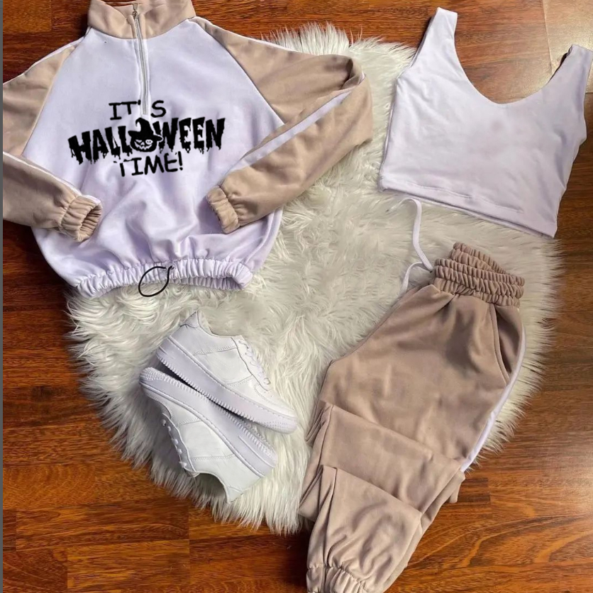 Halloween Contrast Sweatshirt Sweatpants Set