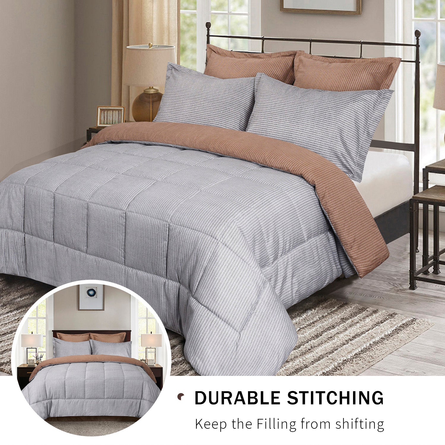 5 Piece Geometric Print Reversible Comforter Set (LIBBY)