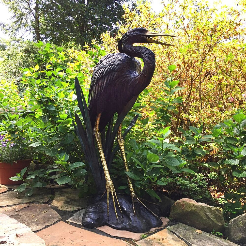 Heron Bronze Fountain Statue
