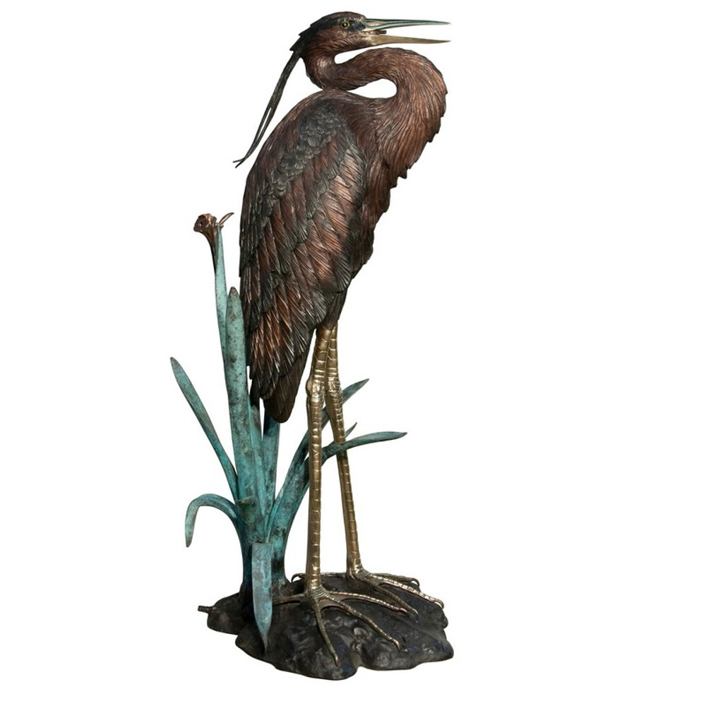 Heron Bronze Fountain Statue